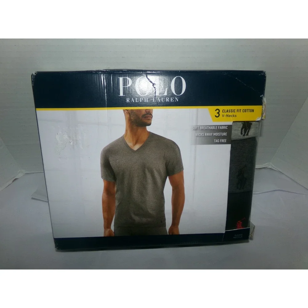 Polo Ralph Lauren Mens Large 3 Pack Classic Fit Cotton V-Neck Undershirts Grey